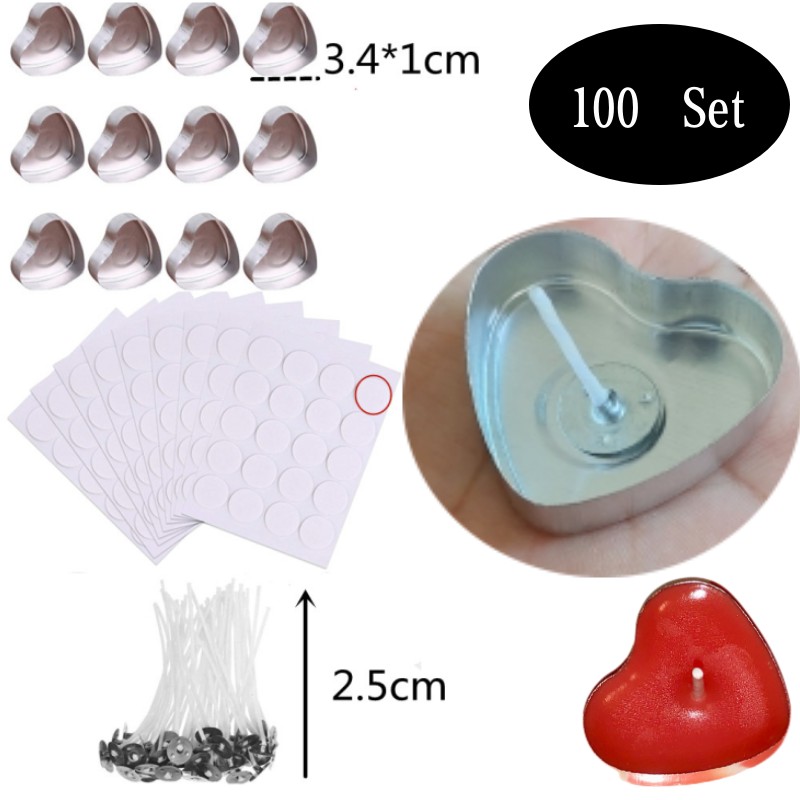 Candle Containers - 100 セットハート型空のアルミティーライトキャンドルワックス缶瓶ケースコンテナ金型ホルダー DIY キャンドル作成ツール