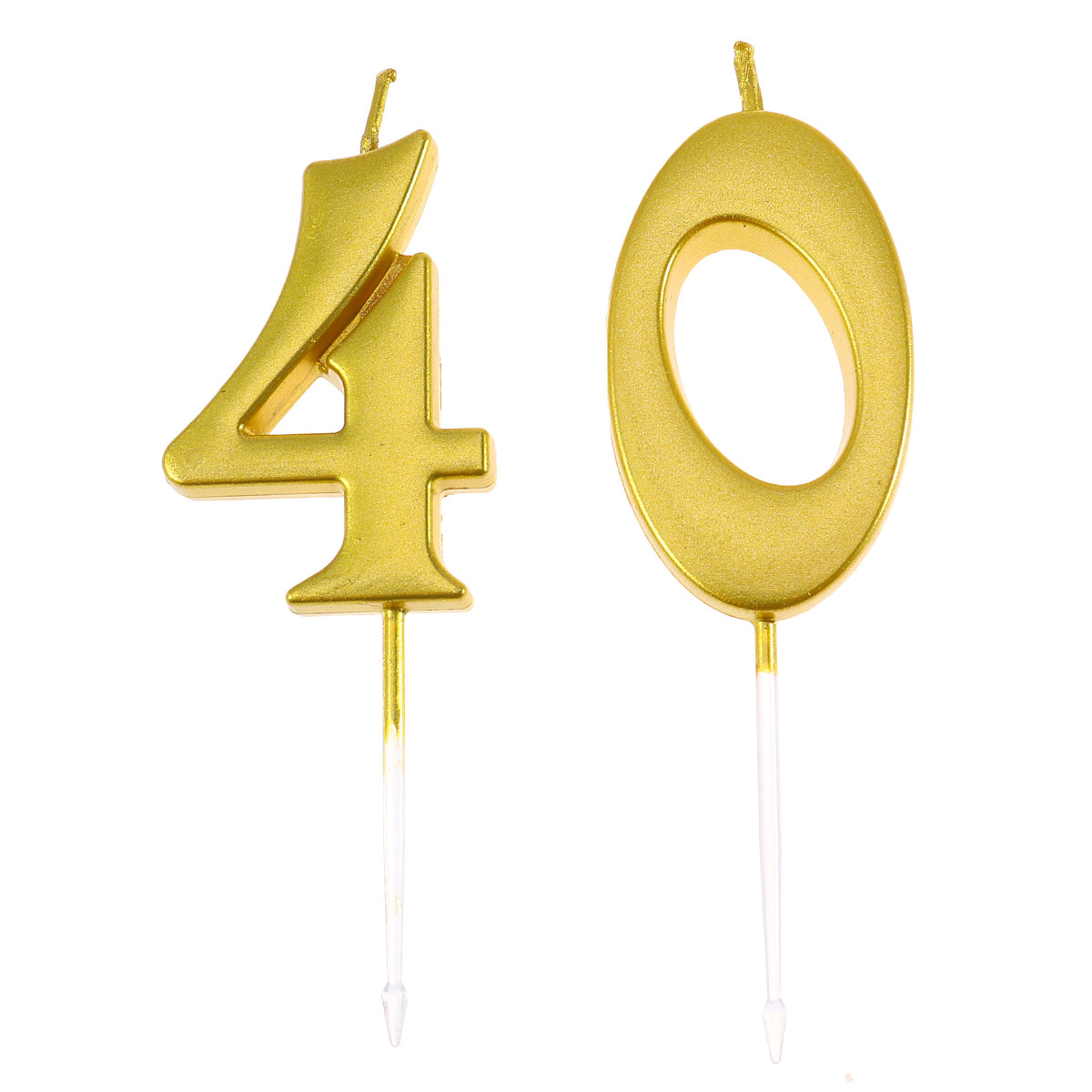 Paraffin Wax - 安全なエコパラフィン製の金色の数字「40」のバースデーキャンドル2本セット。ケーキの飾り付けや、テーマパーティー、お祝いの際に最適です。