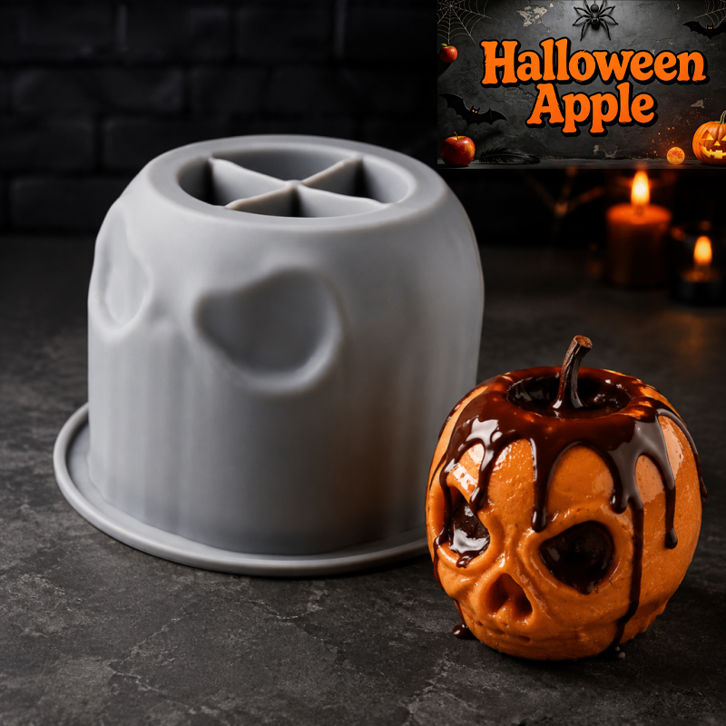 Candle Containers - ハロウィンスカルアップルシリコンモールド、クリエイティブなデザイン、食品グレードのシリコン製、くっつきにくく型抜きが簡単で、様々な焼き菓子、ムース、手作り石鹸、アロマセラピー製品、キャンドルなどの作成に使用できます。 ハロウィンのベーキング、ホリデーのベーキング、初心者向けのDIYに適しています。