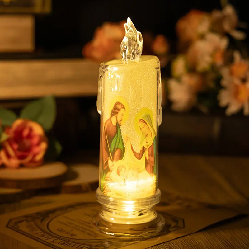 Silk Candle - イエス・キリスト・聖母マリアLEDキャンドルランプ ロマンチックな炎のない祈りのティーライト 宗教的なナイトライト デスクトップ装飾オーナメント