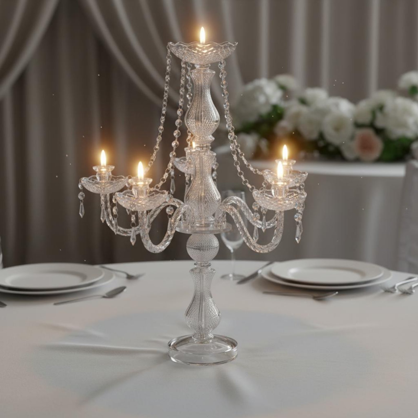 Silk Candle - クリスタル燭台 エレガントなウェディング燭台 クリスタルキャンドルホルダー 高級デザイン ガラス製キャンドルスティックホルダー 透明