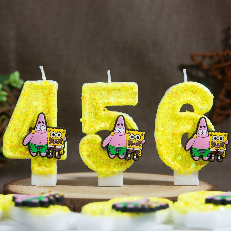 Silk Candle - スポンジボブスクエアパンツ デジタルナンバーケーキキャンドル 誕生日＆記念日デコレーションキャンドル 無煙ケーキオーナメント お祝い用