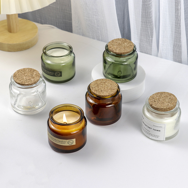 Candle Containers - レトロなブラウンの耐熱手作り香り付きキャンドルカップ、蓋付きDIY空カップ、ワックス容器、コルクガラス瓶