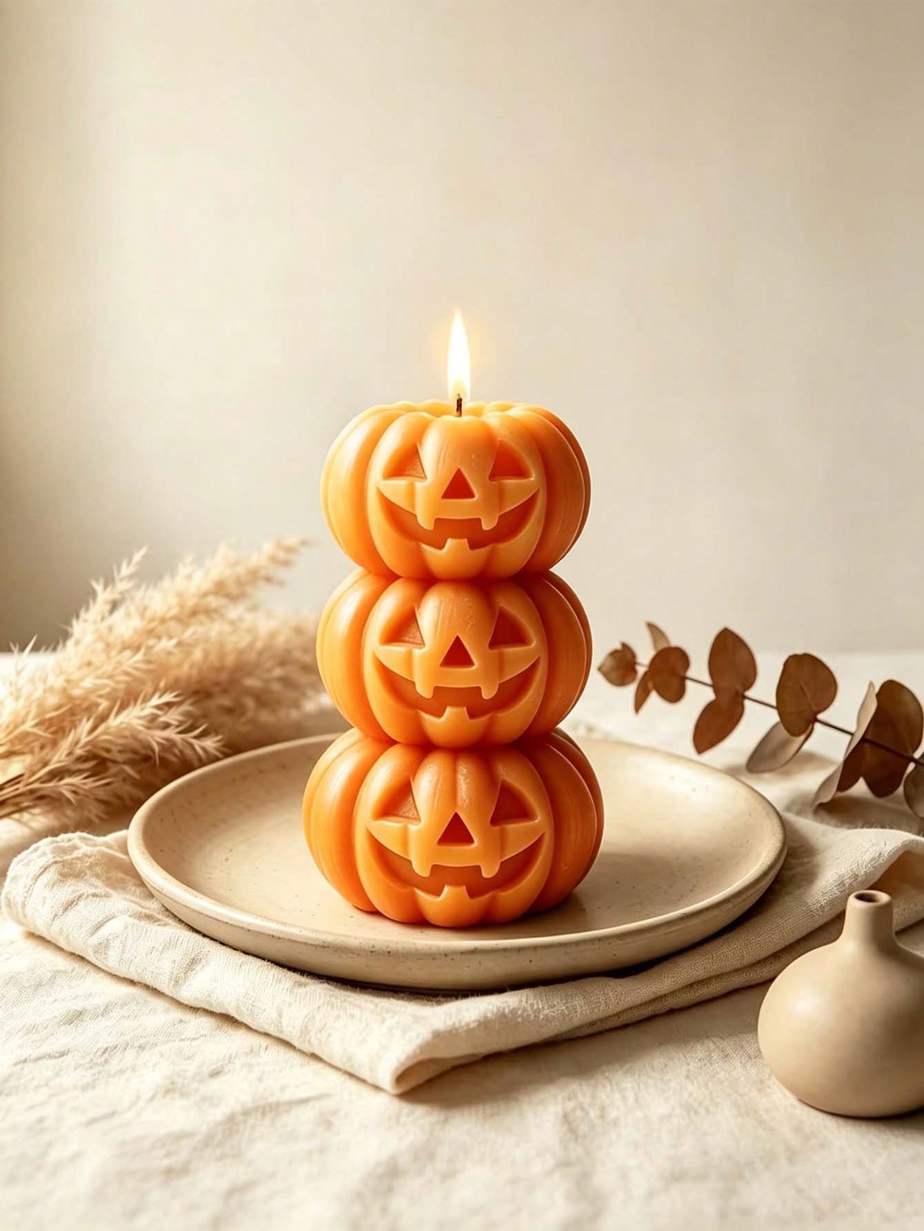 Candle Fragrance - ハロウィン用3層式パンプキン型キャンドル1個、パンプキンデザイン - 香り付き - 無煙、長持ちする香り、家の装飾に適しており、寝室の雰囲気作りやDIYギフトに最適です。 家の装飾、暖炉、リビングルームに適しています。sh260721174917036172797