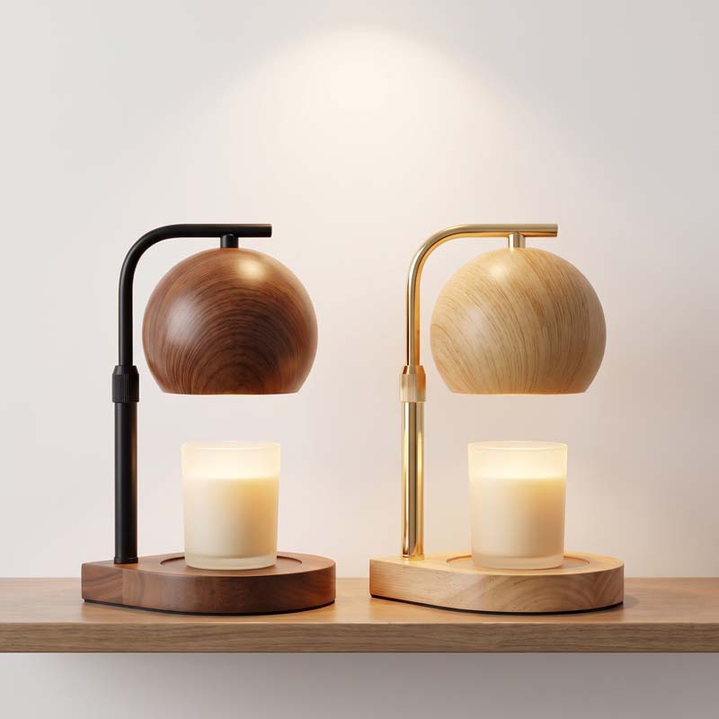 Silk Candle - 北欧ミニマリストスタイル 高さ調節可能 無火炎 調光可能 木目調アイアンシェード キャンドルウォーマーランプ