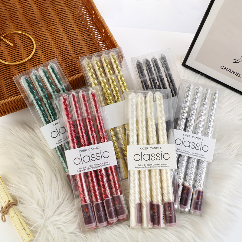 4 個ヨーロッパスタイルのロングポールカラースレッドキャンド - Silk Candle のレビューと価格