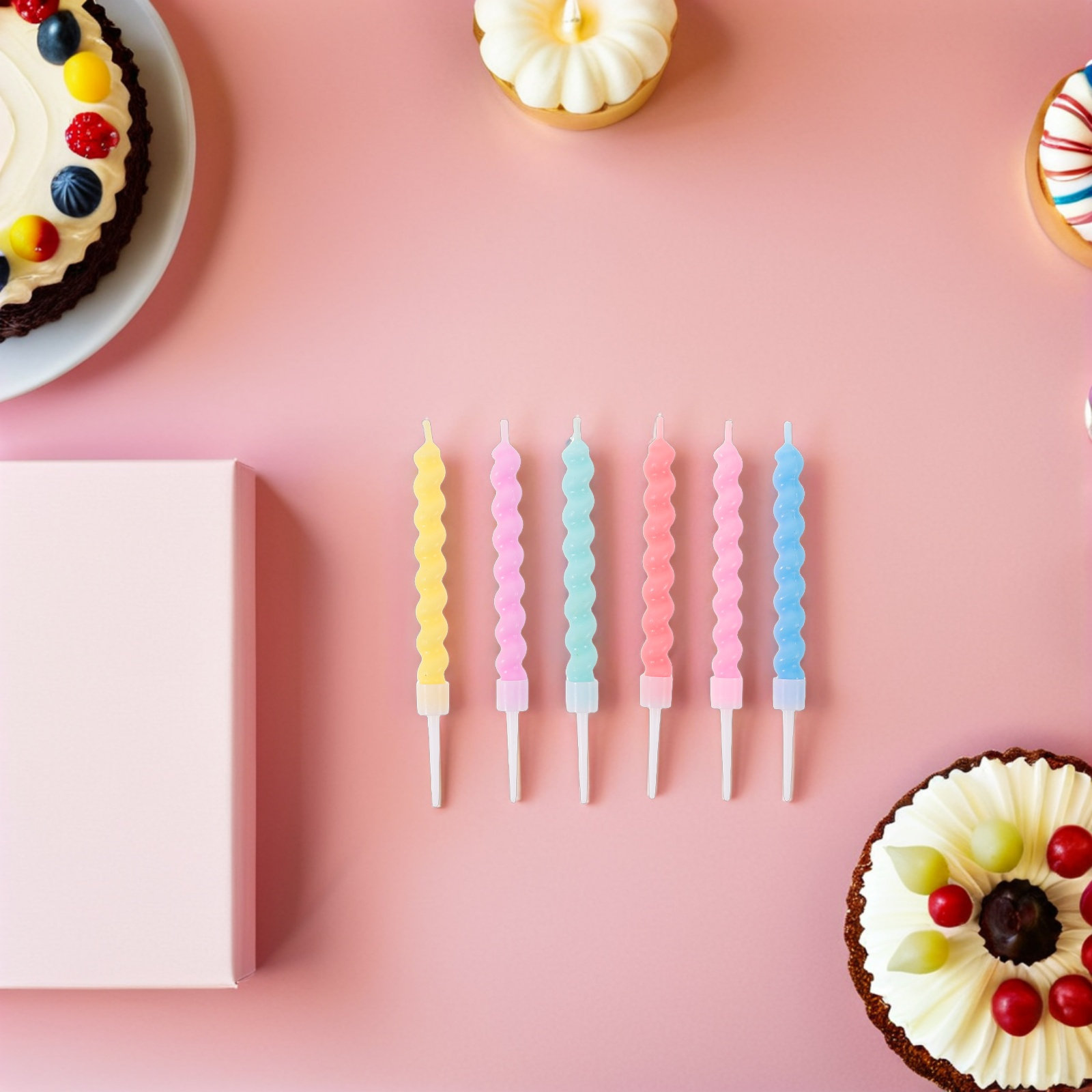 13本セットのらせん状の溶けるバースデーキャンドル。マカロン - Paraffin Wax のレビューと価格