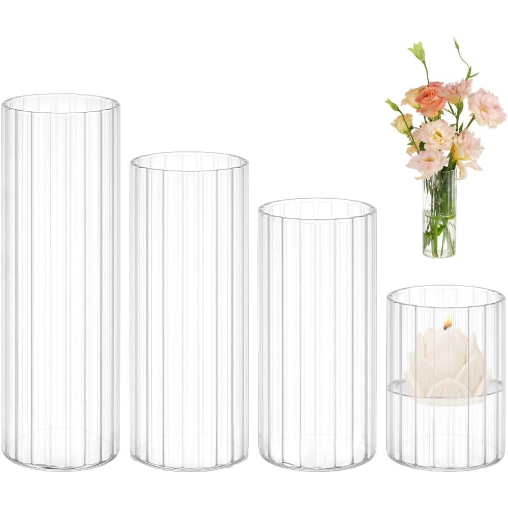 4サイズのガラス製円柱花瓶 3.5/5.5/6.7/7.8イ - Candle Containers のレビューと価格