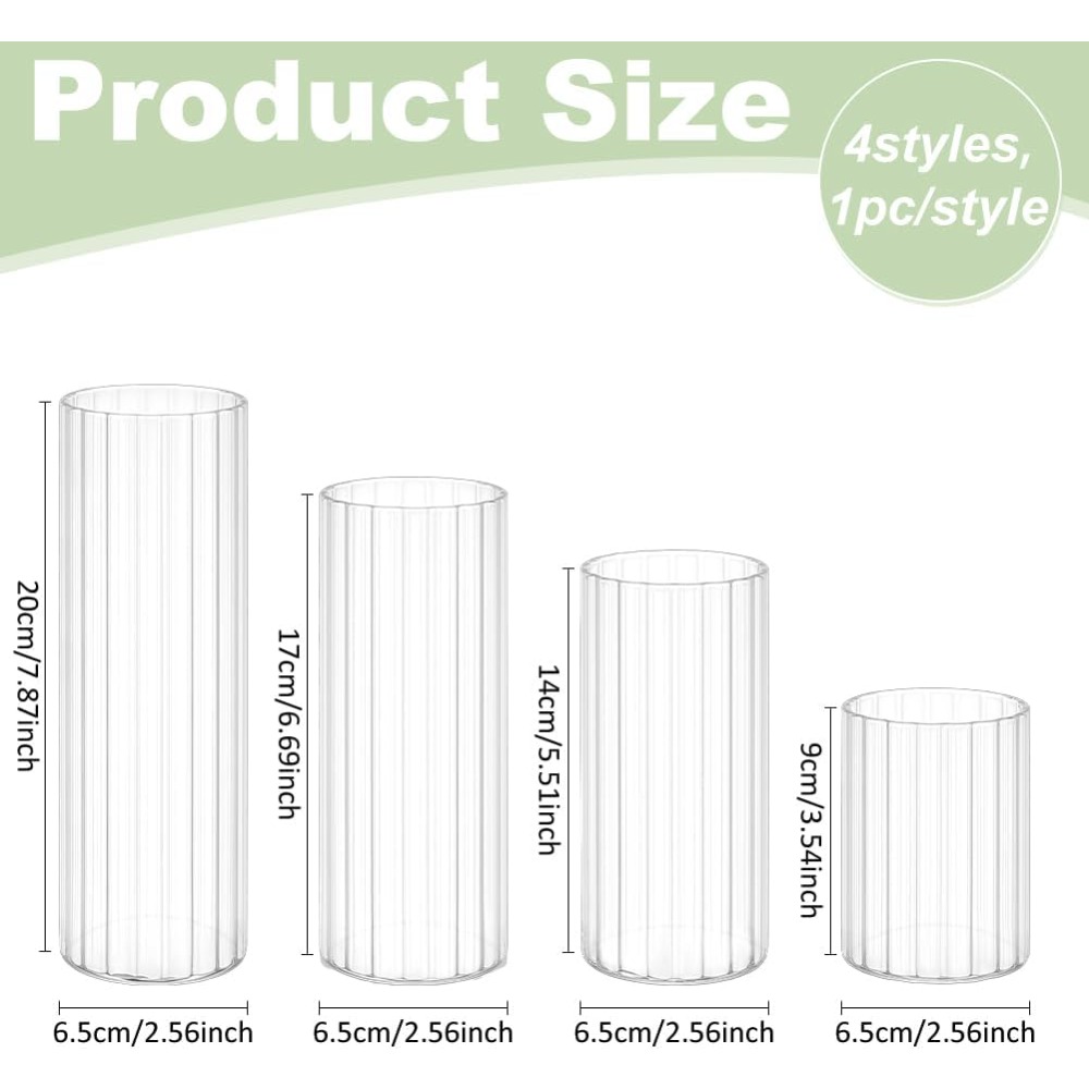 4サイズのガラス製円柱花瓶 3.5/5.5/6.7/7.8イ - Candle Containers のレビューと価格