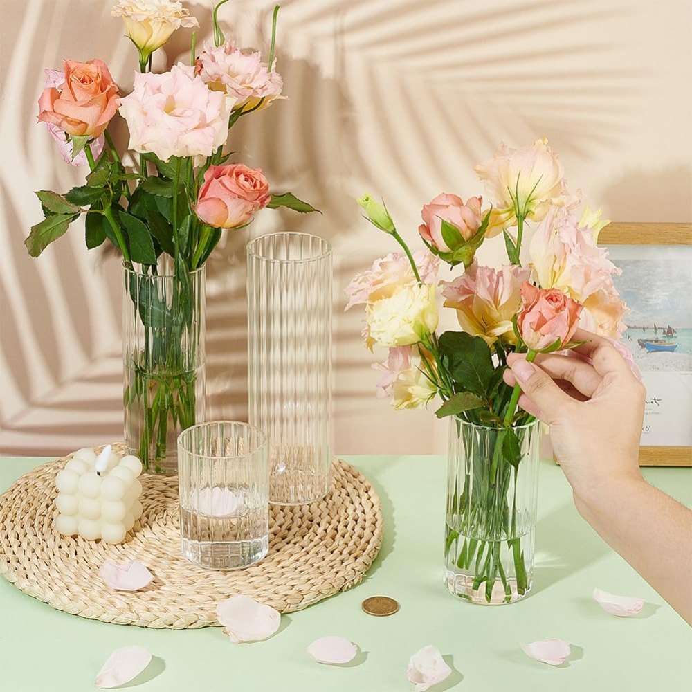 4サイズのガラス製円柱花瓶 3.5/5.5/6.7/7.8イ - Candle Containers のレビューと価格