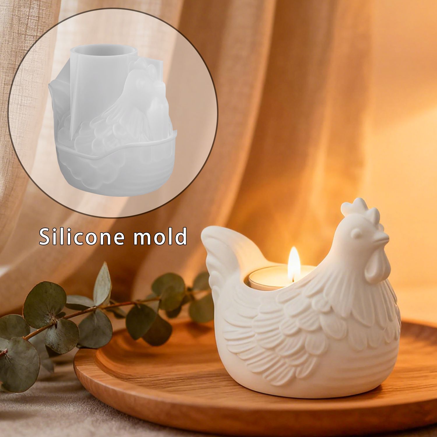 DIY 3D 小さな鶏のキャンドルホルダー エポキシ樹脂型、 - Candle Molds のレビューと価格
